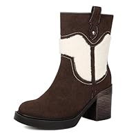 AIWGLESOLE Women's Platform Boots Suede Winter Ankle Booties with Round Toe Short Zip Comfort Heel(Brown,11)