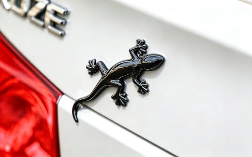 Image of 2PCS 3D Gecko Emblem Car Sticker Metal Chrome Silver Spider Badges Sticker for Universal Car Vehicle, Truck, Motorcycle, RV, Scooter, SUV, Door, Window for Headphone Decorations (Black Gecko)