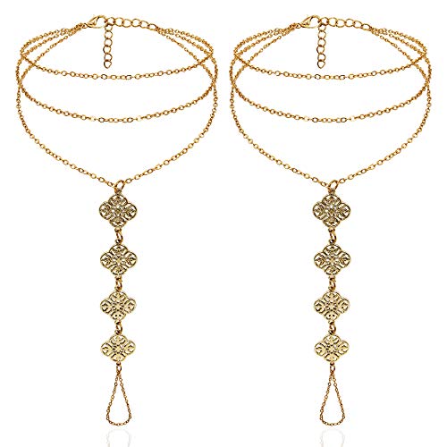 Bellady Womens Vintage Boho Foot Chain Golden Coin Blessing Symbol Toe Ring Anklets Beach Barefoot Sandals Foot Jewelry,Gold