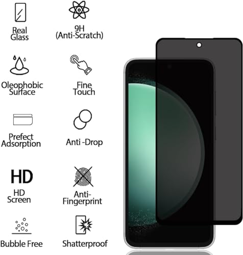 Image of ZARALA Privacy Screen Protector for Samsung Galaxy S23 FE Fingerprint is Not Working Anti-Spy Tempered Glass Film, 9H Hardness, Anti Scratch, High Sensitivity, Anti-Spy Screen Protector