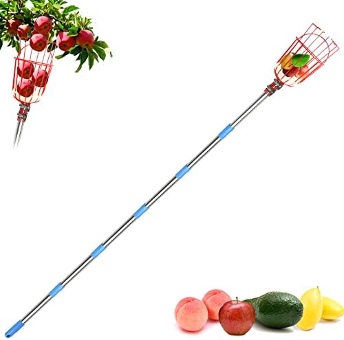 ZAAOEHA Fruit Picker Tool,8FT Apple Picker Pole with Basket Adjustable, Long Handle, Easy to Attach,Stainless Steel Fruits Catcher Tree Picker for Picking Apples, Oranges, Mangoes, Lemons, Avocados