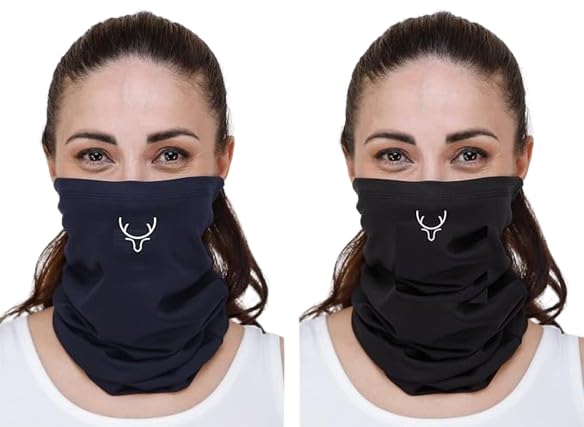 PANTAR Bamboo Bandana Headband and Face Mask for Men & Women | Super Soft | Odour-free & Breathable | Durable & Multipurpose BLACK & NAVY BLUE Bandana Mask for Dust, Pollution & UV Protection 02 pc