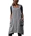 SAMGU Vestido De Delantal Casual para Mujer Vestido De Lino con Delantal Cruzado Cuadrado De Lino Trabajo En El Jardín Gris M