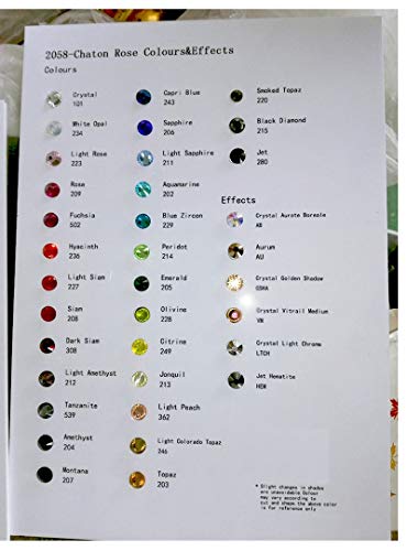 BrillaBenny Tabla de colores Strass Cristales Elements CHATON Piedras Color Chart Rhinestone Crystal Decoraciones Patinaje Baile Danza