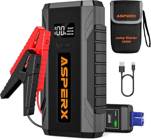 ASPERX Starthilfe Powerbank 2000A Spitze Auto Starthilfe Powerbank 12V Booster Auto Starthilfe (Bis...