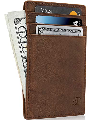 Image of Access Denied Slim Minimalist Wallets For Men & Women - Leather Front Pocket Thin Mens Wallet RFID Credit Card Holder Gifts For Men