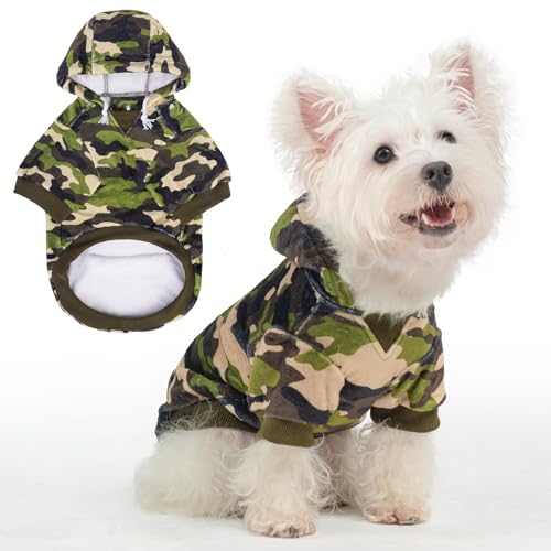 Image of BEAUTYZOO Dog Hoodie for Small Medium Dogs Puppy, Soft Fleece Dog Sweater Cold Weather Coats with Pocket, Pet Outfits Hooded Sweatshirt Chihuahua Cat Jacket Clothing Warm Camo French Bulldog Clothes