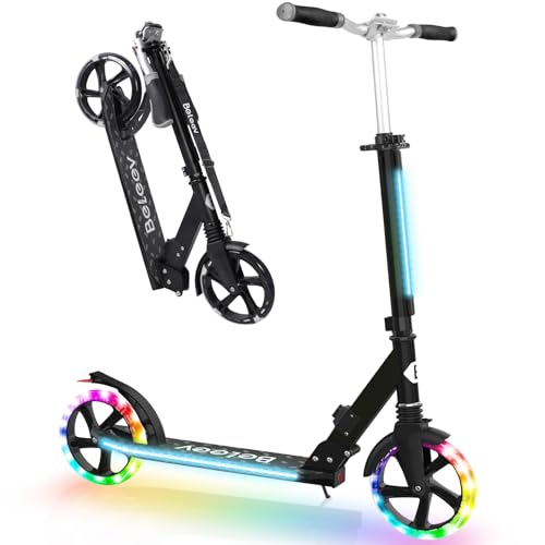 BELEEV Patinete de 2 Ruedas, Plegable Patinete con LED Luces Ruedas, Stem