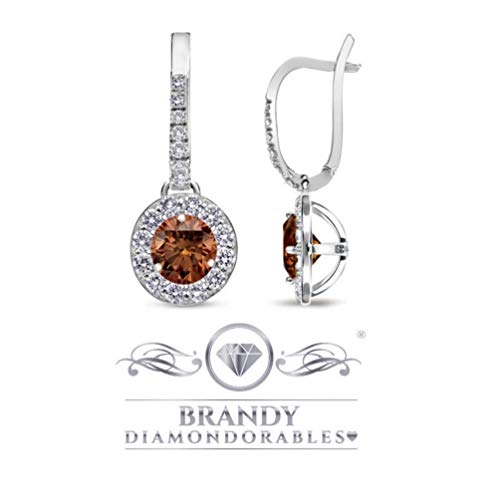 Brandy Diamondorables Chocolate Brown 14k White Gold Silver Beautiful Solitaire Halo Dangle Earrings 2.00 Ctw.2