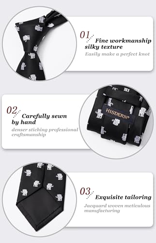 Image of HISDERN Ties for Men Classic Animal Tie and Pocket Square Set Jacquard Woven Silk Neckties Handkerchief Wedding Party