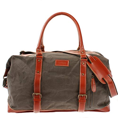 LECONI Weekender groß Canvas + Echt-Leder Retro Reisetasche Unisex Damen + Herren Sporttasche Reise Handgepäck 60x38x25cm grau LE2010-C Cover