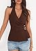 PRETTYGARDEN Womens Halter Top 2026 Spring Tie Wrap Sleeveless Ruched V Neck Fitted Summer Tops Backless Fashion Y2k Clothes (Brown,Medium)