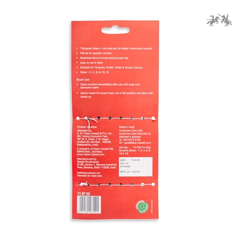 Image of Faber-Castell Tri-Grip Synthetic Hair Brush - Flat, Pack of 7 (Assorted) | Ergonomic Triangular Grip for Comfortable Painting | Ideal for Watercolour, Acrylic & Creative Art Projects