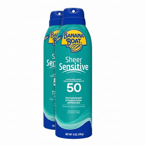 Banana Boat Sheer Sensitive Body Spray, SPF 50, 6oz (Pack of 2)