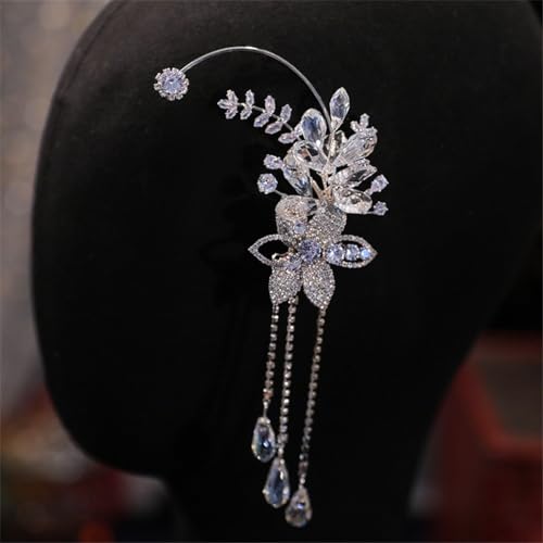Clip de oreja de novia con incrustaciones de diamantes de imitación 5