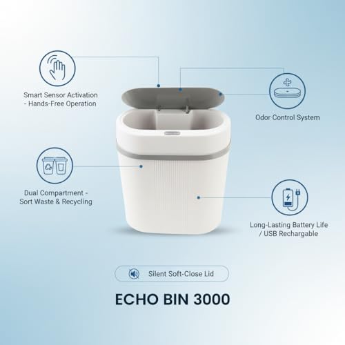 Image of Owme Motion Sensor Smart Trash Bin For Home 15L | Motion Sensor Open-Top Bin Lid | Durable Odor Control Covered Waste Trash Can | Smart Automatic Garbage Dustbin with Large Capacity - GREY