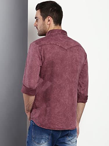 Image of Dennis Lingo Men's Solid Slim Fit Cotton Casual Shirt with Spread Collar & Full Sleeves