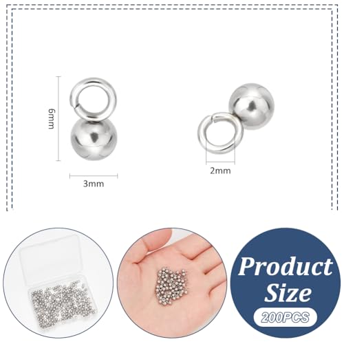 UNICRAFTALE about 200pcs 304 Stainless Steel Charms Round Pendants Small Ball Charms 3mm in Diameter Metal Dangle Ball Bead Pendants Hole 2mm for DIY Necklace Bracelet Jewelry Making 6x3mm - Image 2