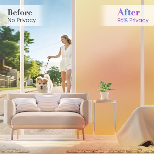 Image of Coavas Stained Glass Window Privacy Film Rainbow Frosted Decorative Static Clings, Opaque Iridescent Prism Window Decals, Sun Blocking Anti-Glare Door Coverings(11.8 x 78.7 Inch, Colorful)