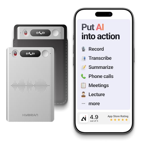 HyBran AI Voice Recorder for Phone Calls & Meetings | Dedicated App to Generate Transcription, Summary, Notes | Smart Voice Recorder with Magnetic Case | 32G Storage, 40 Hours Continue Recording