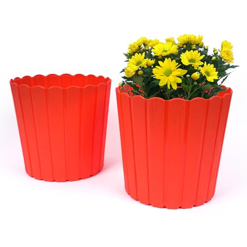 Image of GARDENS NEED 10 Inches Thai Round Flower Pot | Set of 2 | Orange | Plastic Planter Pots for Indoor & Outdoor Home, Office & Balcony Decoration
