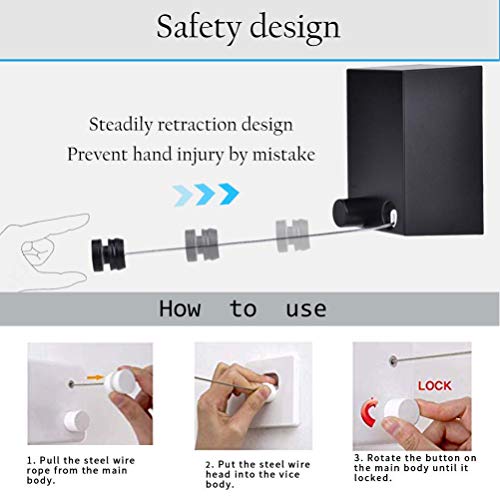 Image of Homeme Retractable Clothesline Indoor Outdoor, ABS Case+Aluminum Clothes Drying Wire Rope with Adjustable 4.2m Stainless Steel Line, Maximum Load 20kg, Invisible Wall Mounted Laundry Drying Rack-Black