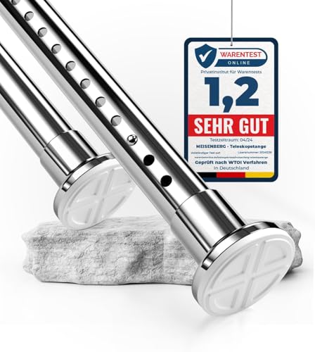 MEISENBERG No Drill Shower Curtain Pole, No Rust, Extendable Telescopic Curtain Rail - Silver, 160-210 cm