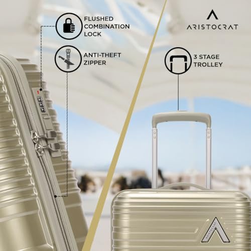 Image of Aristocrat Lineo Set of 2 Trolley Bag 55 & 65cm | S+M | Hard Luggage | 8-Wheel Suitcase for Travel | Combination Lock with Anti-Theft Zipper | Polycarbonate | 3 Years International Warranty (Golden)