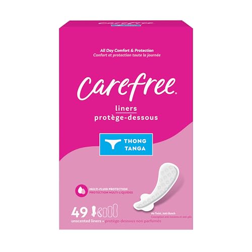 Carefree Panty Liners for Women, Thong Liners, Unwrapped, Unscented, 49ct