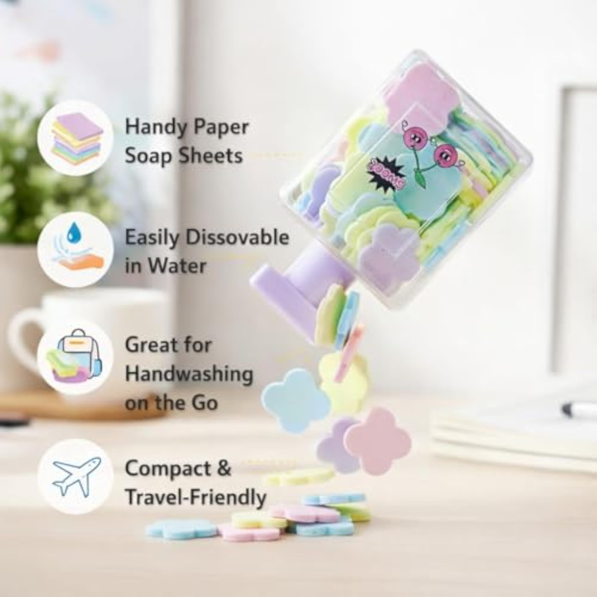 Travel Paper Soap Sheets with Push Dispenser, Disposable Hand Wash