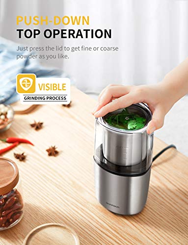 Image of SHARDOR Electric Coffee Grinder Herb Blade Grinder Spices Grinder with 2 Removable Stainless Steel Bowls, Silver