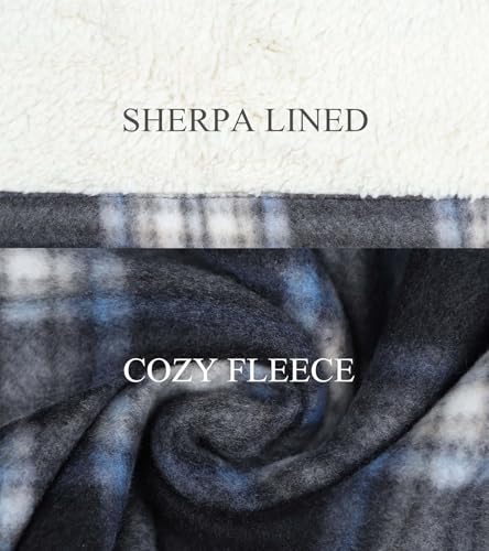 Image of LeeHanTon Mens Heavyweight Hoodies Casual Zip Up Plaid Flannel Shirt Jackets Winter Thick Berber Lined Fleece Coat