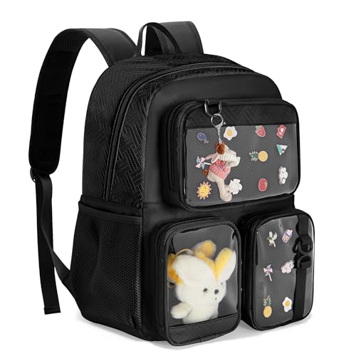 Prokva Ita Bag Pin Display Mochila con Inserto, Mochila Estética Kawaii con Funda para Portátil para Cosplay y Concierto, Negro (Pines NO Incluidos, Diseño de Patente)