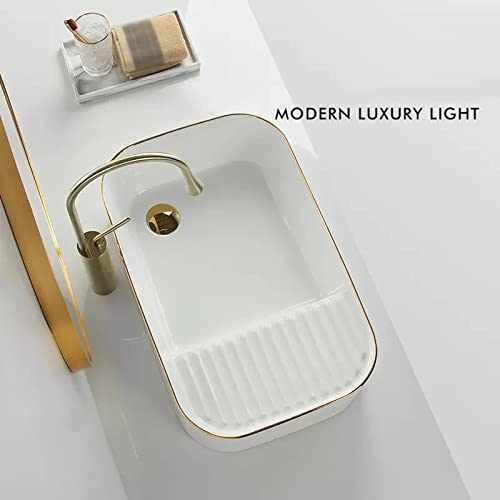 Fregadero de porcelana para recipiente de baño rectangular con desagüe integrado 5