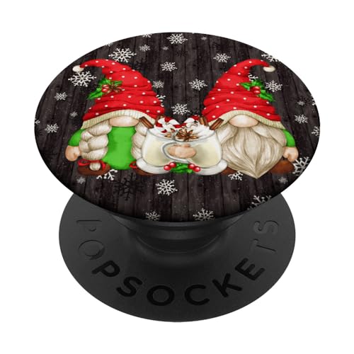 Cute Xmas Egg Nog Coffee And Snowflake Decor Christmas Gnome PopSockets Swappable PopGrip, Black