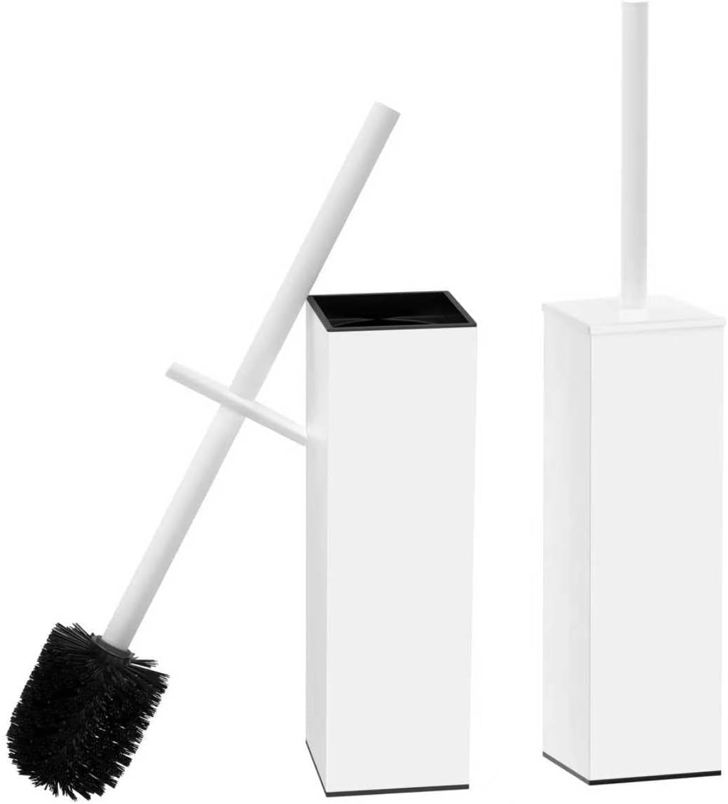 RUACQ Toilet Brush and Holder Set 2pcs,Square Toilet Bowl Brush for Bathroom with 304 Stainless Steel Handle Toilet Cleaner Brush with Durable Scrubbing Bristles,Splash-Proof (White)