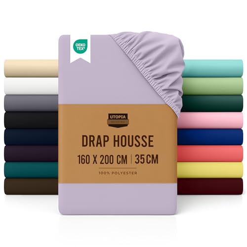 Utopia Bedding Drap Housse - Lavande, 160 x 200 cm - Certifié Oeko-Tex - Bonnets 35 cm pour Matelas Épais - Polyester Microfibre Brossée