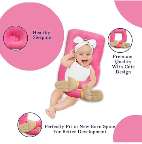 Image of U-Shaped Sleeping Pillow with Arms, Pink Plush Body Support Cushion, 38cm Ergonomic Design, Soft Fabric