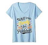 donna halloween pickleball tee will trade candy for pickleball maglietta con collo a v