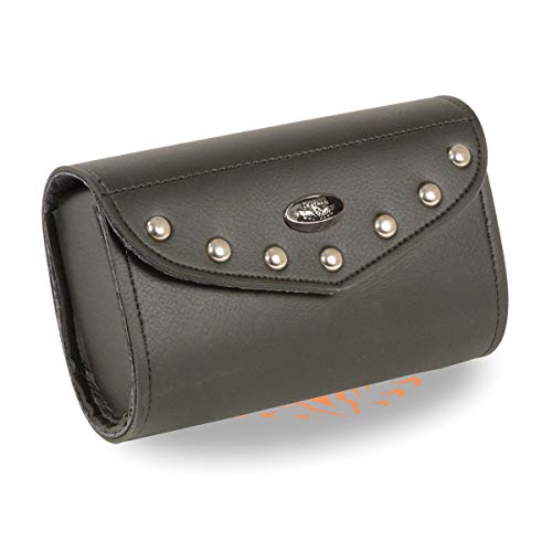 Bolsa pequeña para parabrisas de PVC negro con cierre de velcro y remaches de latón cromado miniatura 1