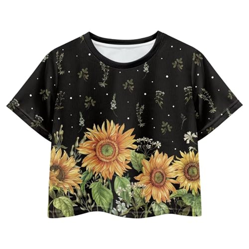 Image of Cute Crop Tops for Girls Short Sleeve Summer T Shirts Fashion Graphic Tees Crew Neck Pullover Tee 5-14 Years