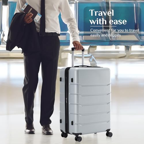 Image of Sweetcrispy 28 Inch Carry on Luggage, Hard Shell ABS Suitcase with Double Spinner Wheels, Lightweight Expandable Rolling Suit Case with TSA Lock, Light Grey