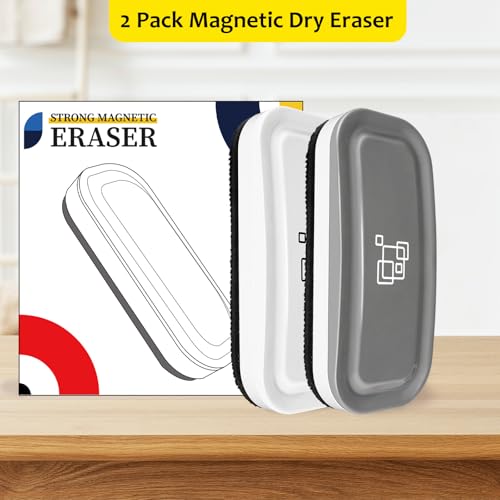 Image of maxtek Magnetic Dry Erase Eraser, 2 Pack, Gray + White