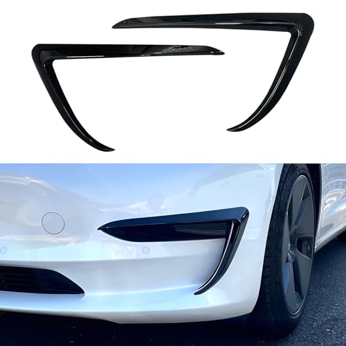 Tesheer for Model 3 Front Fog Light Trim Cover Carbon Fiber Fog Light Cover for Tesla 2017-2023 Model 3 Eyebrow Spoiler Accessories Fog Lamp Frame Blade Trim (Glossy Black)