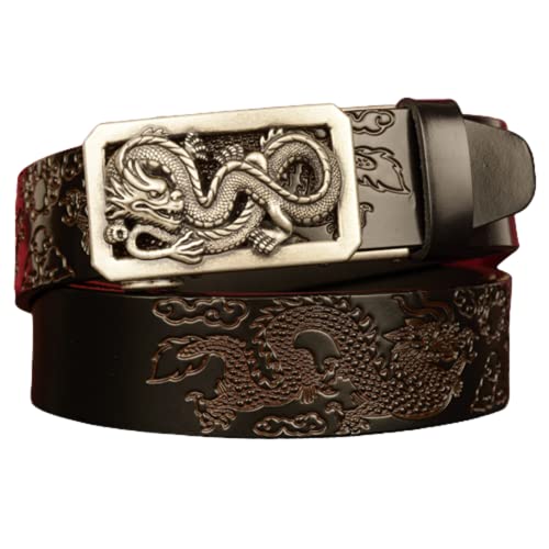 Ceinture automatique homme avec boucle coulissante et sangle en cuir gaufré dragon