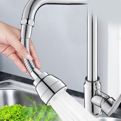 Zilimontt Extensor de grifo de cocina de latón con rotación de 360 grados y 3 modos de flujo de agua, salpicaduras, aumento de presión y modo mixto para la mayoría de grifos estándar (B)