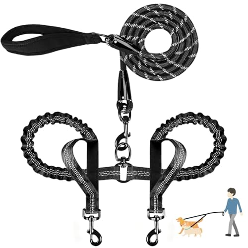 QUAN DUO DUO Durable Double Dog Leash Two Dog Leash No Tangle with Padded Handles & Reflective...