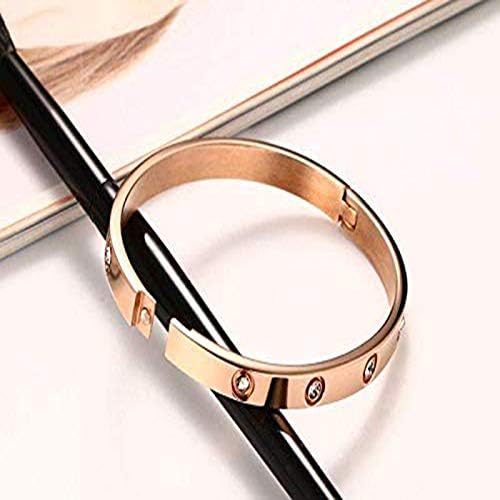 Forleiton Men Women's Oval Pave Crystal CZ Cuff Stainless Steel Bangle Bracelet Jewelry 7.5'' (Rose Gold-Perimeter 7.5inches) - Image 3
