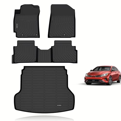 KELCSEECS Floor Mats & Cargo Liner Custom for Kia Forte 2024 2023 2022 2021 2020 2019 All Weather Protection TPE Floor Liners Front& Rear Row Full Set Kia Forte Accessories Black