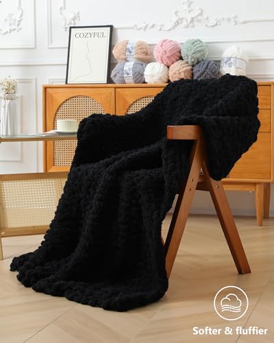 Image of Cozyful Chunky Yarn for Hand Knitting, #9 Thick Jumbo Big Chunky Yarn for Crocheting, Super Chunky Knit Blanket Yarns, Large Chunky Chenille Yarns, 8 Pack (30 yds 8 oz Each Skein), Black